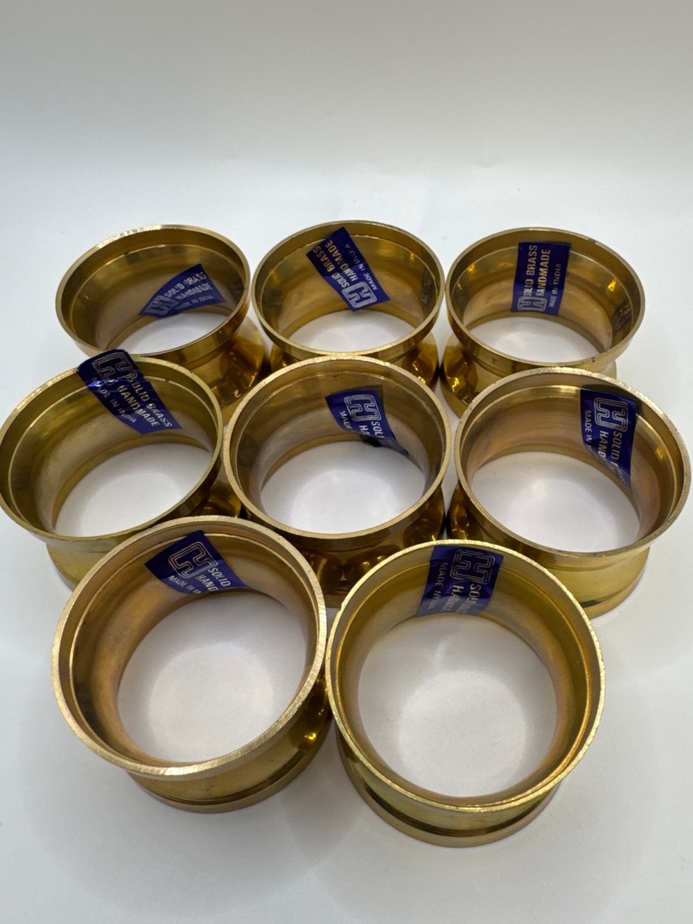 Set of 8 Vintage Gold Solid Brass Spool Napkin Rings Handmade India Stickers